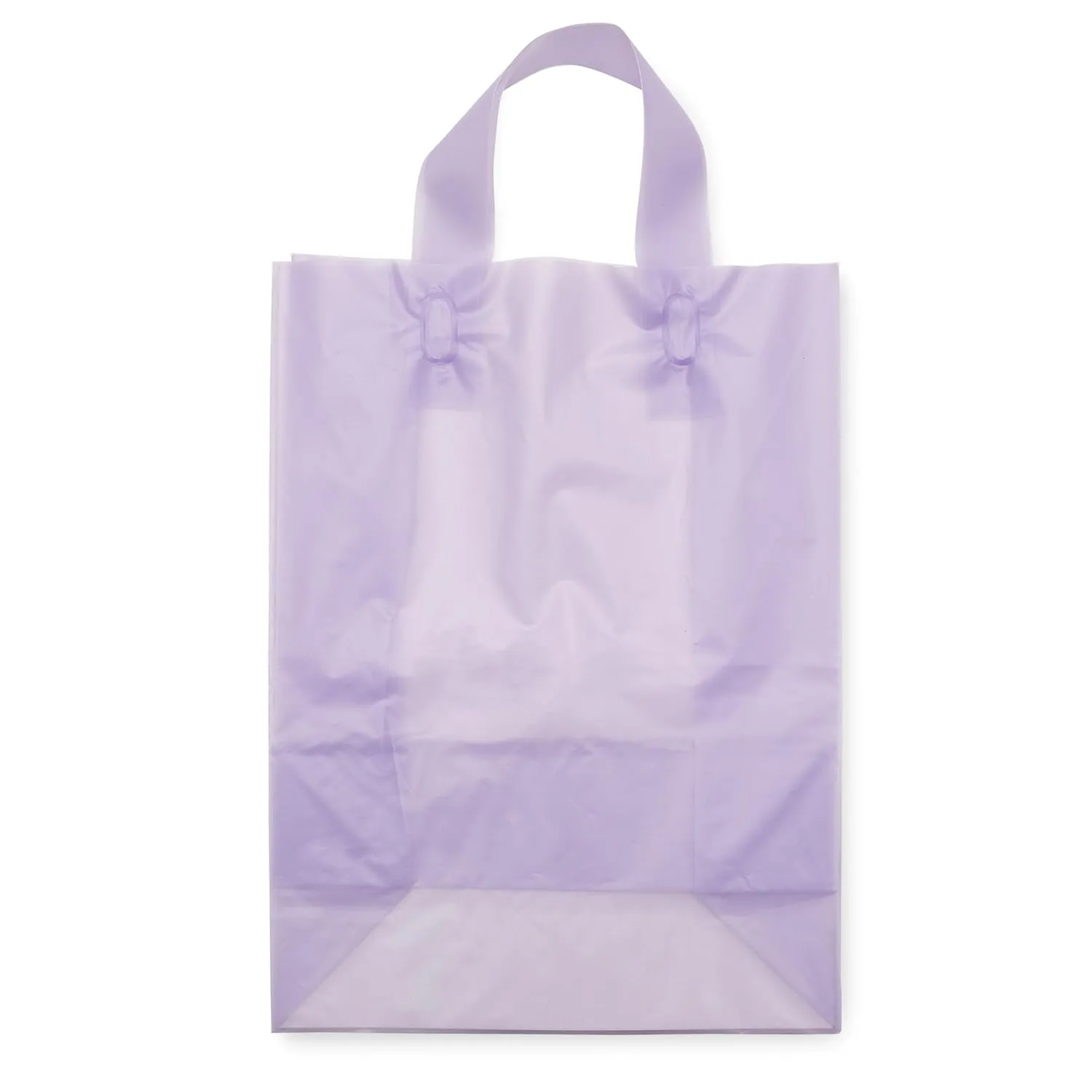 Prime Line Packaging Plastic Gift Bags with Handles, Clear Reusable Tote for Small Business, Goodies, Purple Party Favors, Retail, 10x5x13 100 Pack