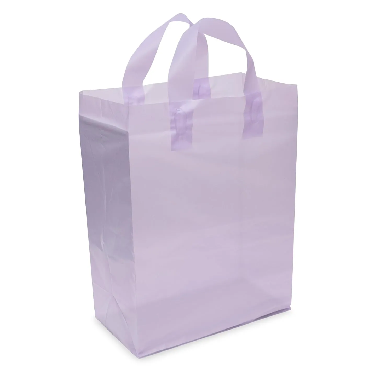 Prime Line Packaging Plastic Gift Bags with Handles, Clear Reusable Tote for Small Business, Goodies, Purple Party Favors, Retail, 10x5x13 100 Pack