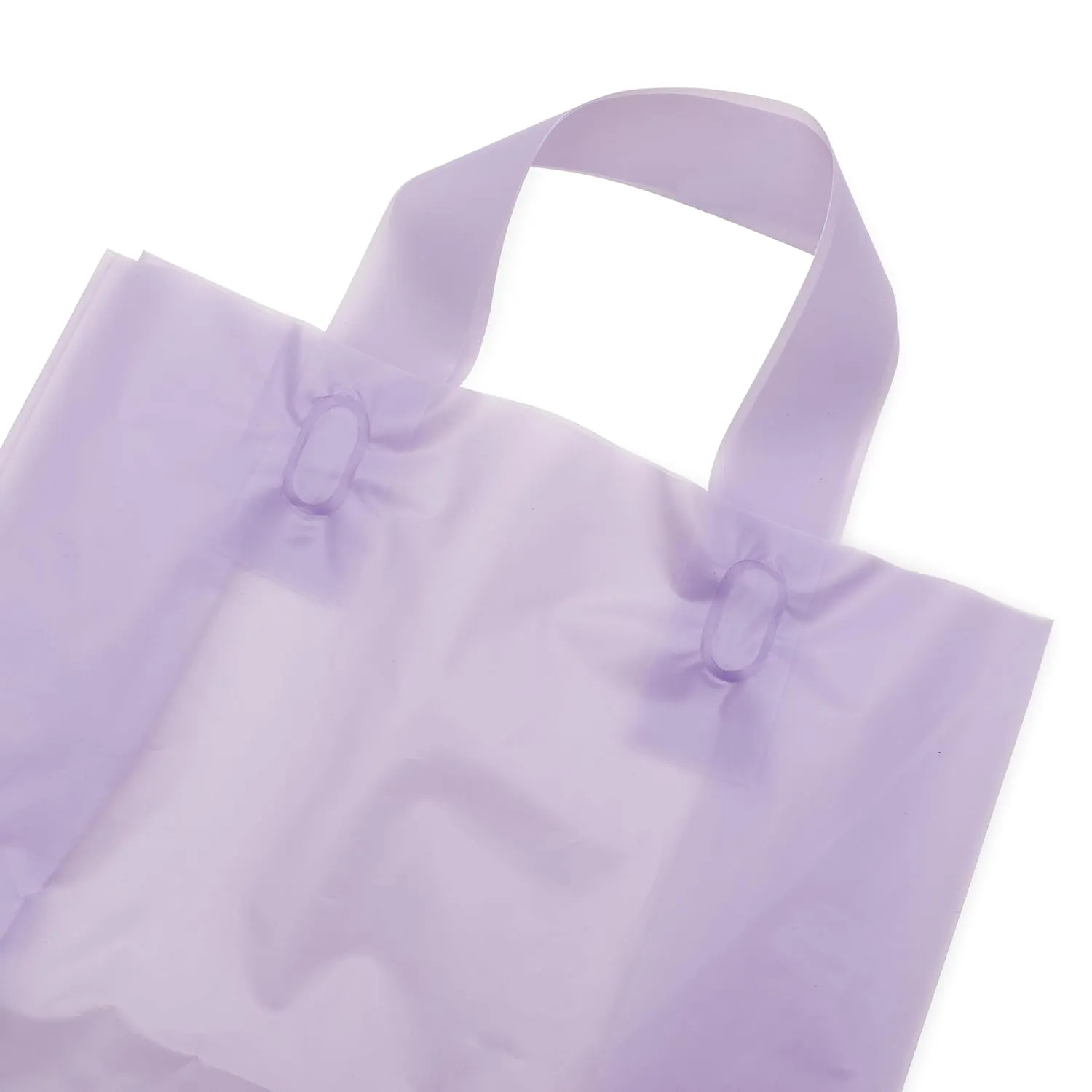 Prime Line Packaging Plastic Gift Bags with Handles, Clear Reusable Tote for Small Business, Goodies, Purple Party Favors, Retail, 10x5x13 100 Pack