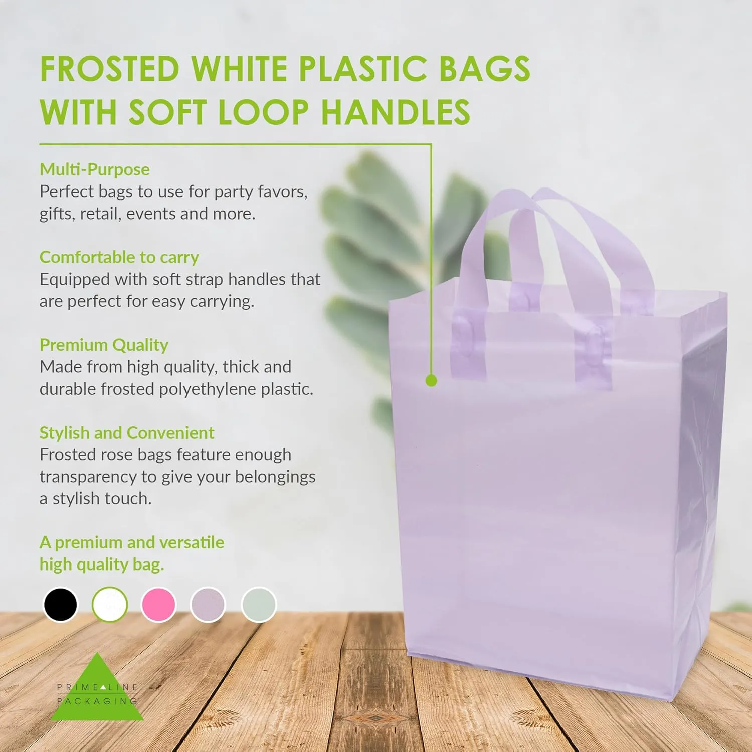 Prime Line Packaging Plastic Gift Bags with Handles, Clear Reusable Tote for Small Business, Goodies, Purple Party Favors, Retail, 10x5x13 100 Pack