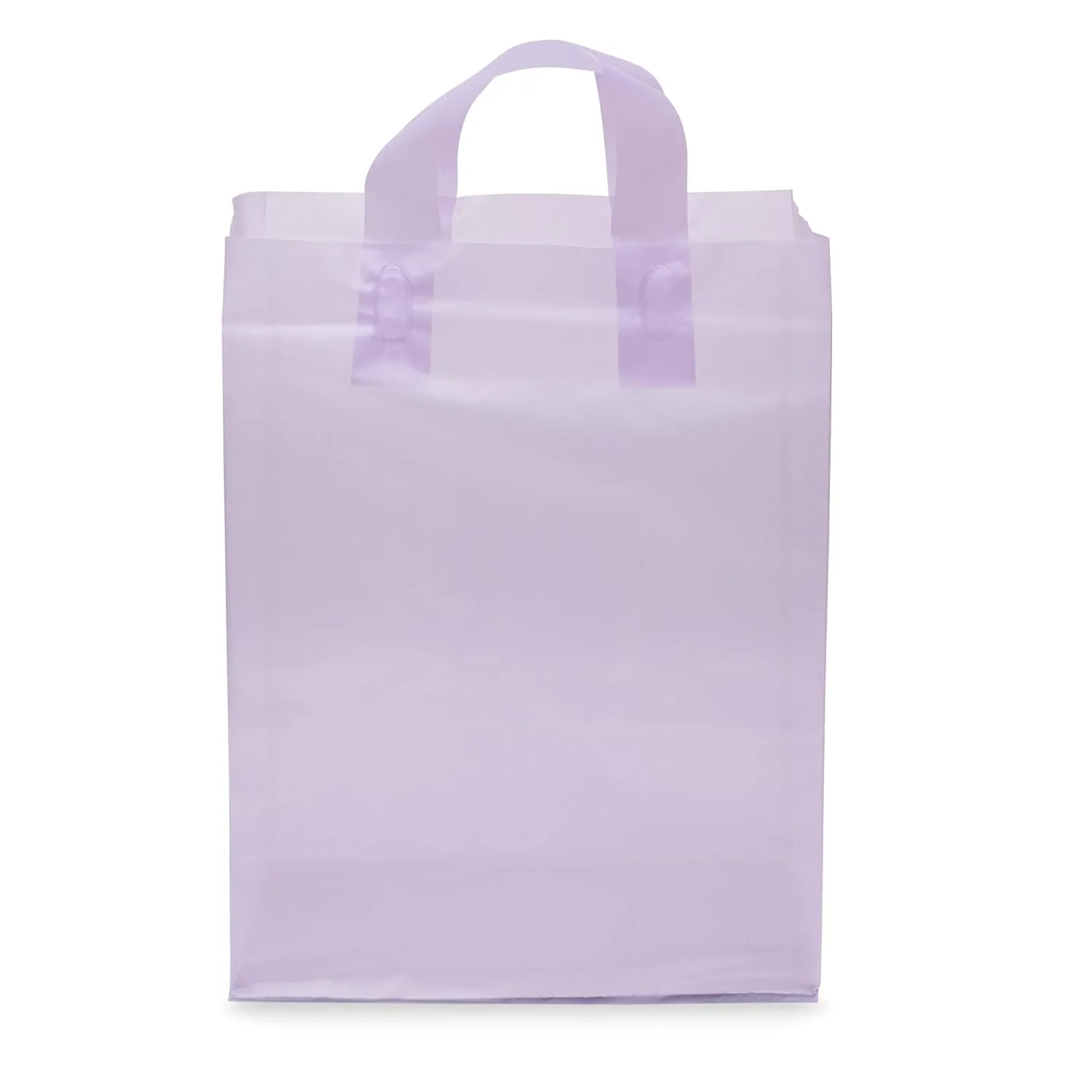 Prime Line Packaging Plastic Gift Bags with Handles, Clear Reusable Tote for Small Business, Goodies, Purple Party Favors, Retail, 10x5x13 100 Pack