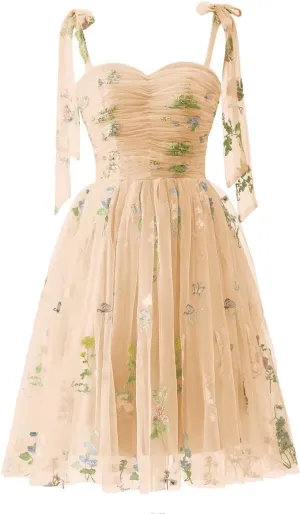Puffy Sleeve Prom Dresses Flower Embroidery Tulle Backless A-line Lace Formal Evening Party Gown for Women