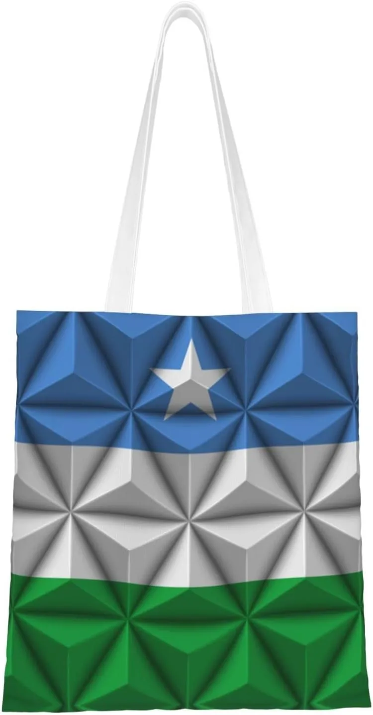 Puntland Flag With Polygon Effect Tote Bag for Women Canvas Shopping Bags Reusable Large Capacity Casual Shoulder Handbags Grocery Bags DIY Gift Bags