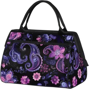 Purple Pink Abstract Paisley Weekender Overnight Bag for Women Waterproof Carry On Travel Duffle Bags with Pocket Lightweight Sports Gym Tote Bag Large Luggage Workout Personal Item Hospital Bags