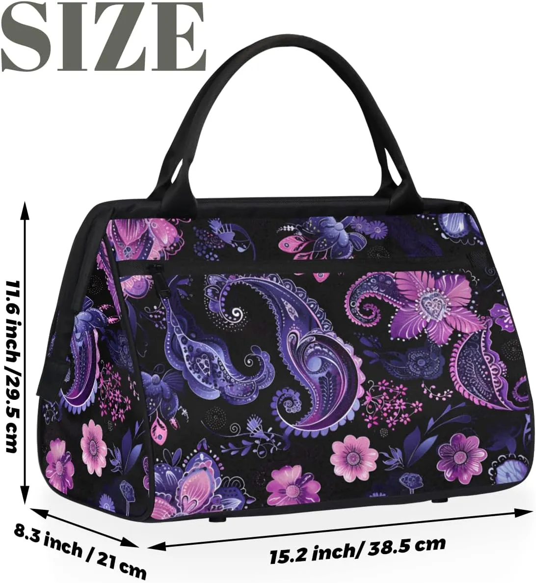 Purple Pink Abstract Paisley Weekender Overnight Bag for Women Waterproof Carry On Travel Duffle Bags with Pocket Lightweight Sports Gym Tote Bag Large Luggage Workout Personal Item Hospital Bags