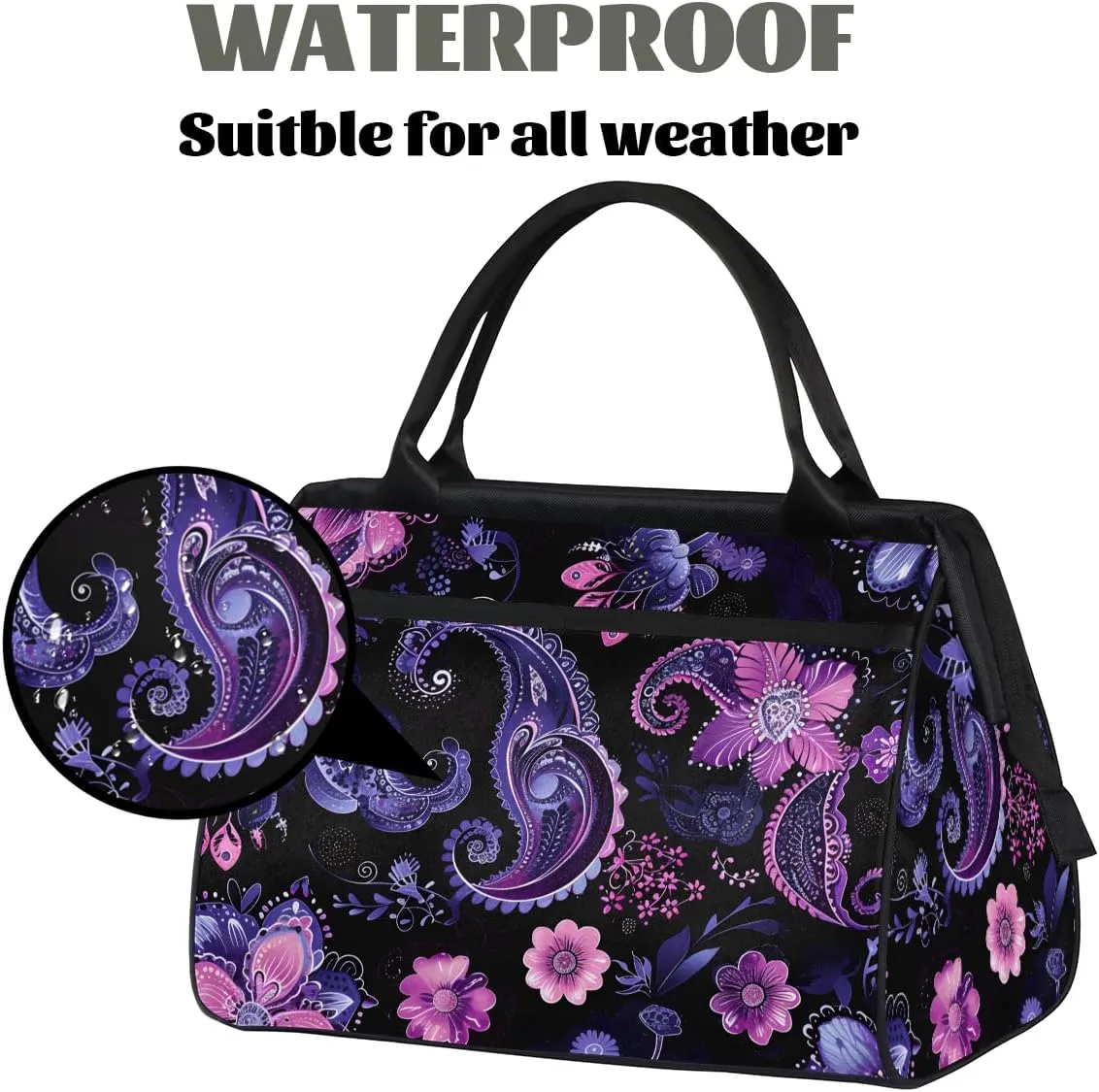 Purple Pink Abstract Paisley Weekender Overnight Bag for Women Waterproof Carry On Travel Duffle Bags with Pocket Lightweight Sports Gym Tote Bag Large Luggage Workout Personal Item Hospital Bags
