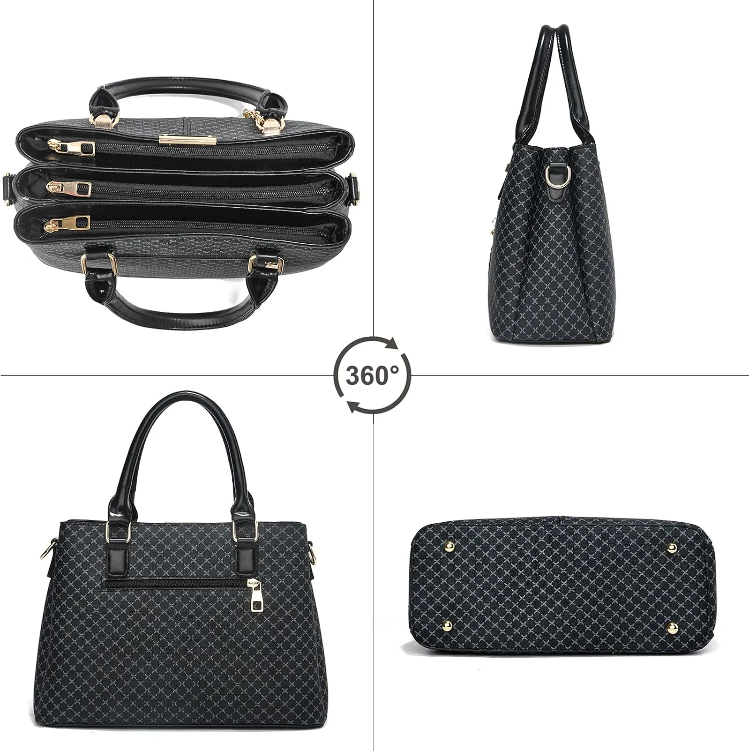 Purse and Handbags for Women, 3 Zip Compartments Tote Bag Designer Shoulder Purse Top Handle Satchel Bags