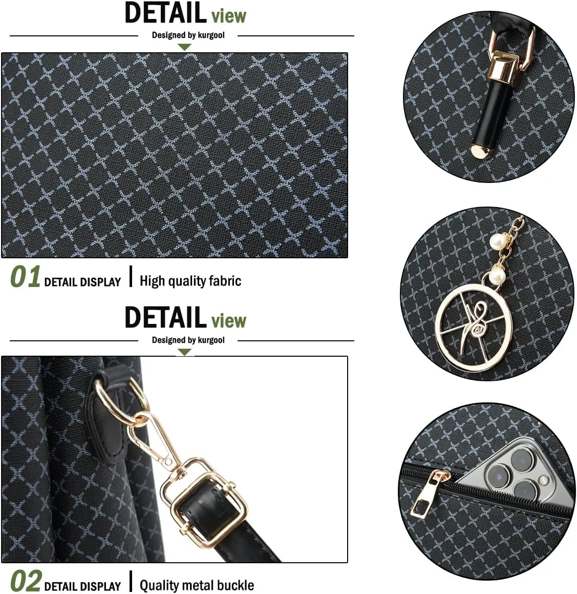 Purse and Handbags for Women, 3 Zip Compartments Tote Bag Designer Shoulder Purse Top Handle Satchel Bags