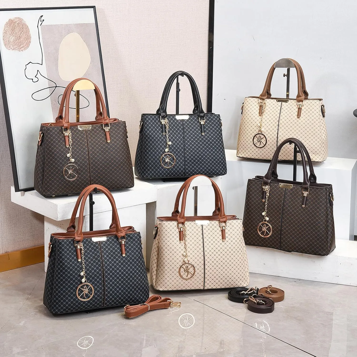 Purse and Handbags for Women, 3 Zip Compartments Tote Bag Designer Shoulder Purse Top Handle Satchel Bags