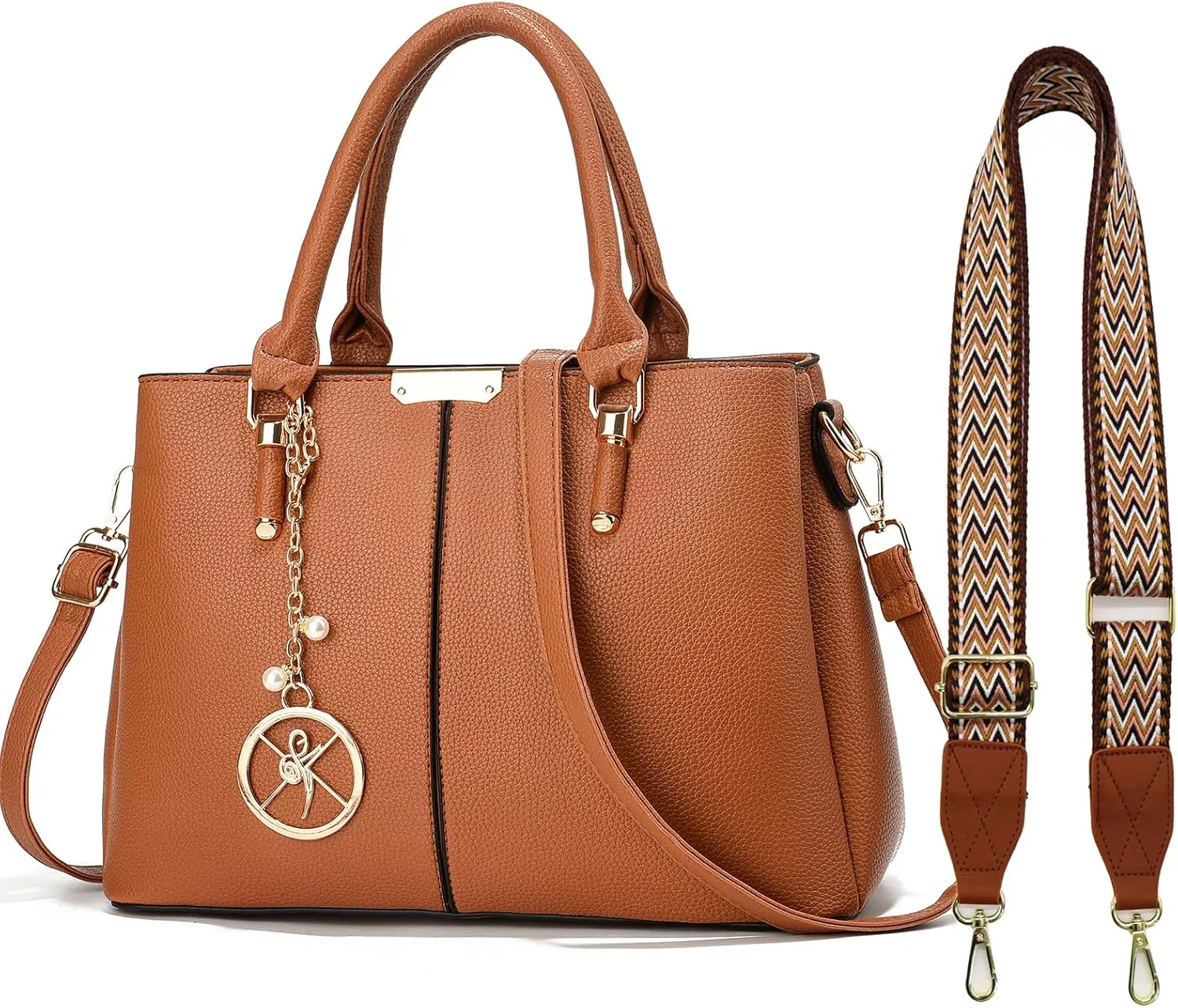 Purse and Handbags for Women, 3 Zip Compartments Tote Bag Designer Shoulder Purse Top Handle Satchel Bags