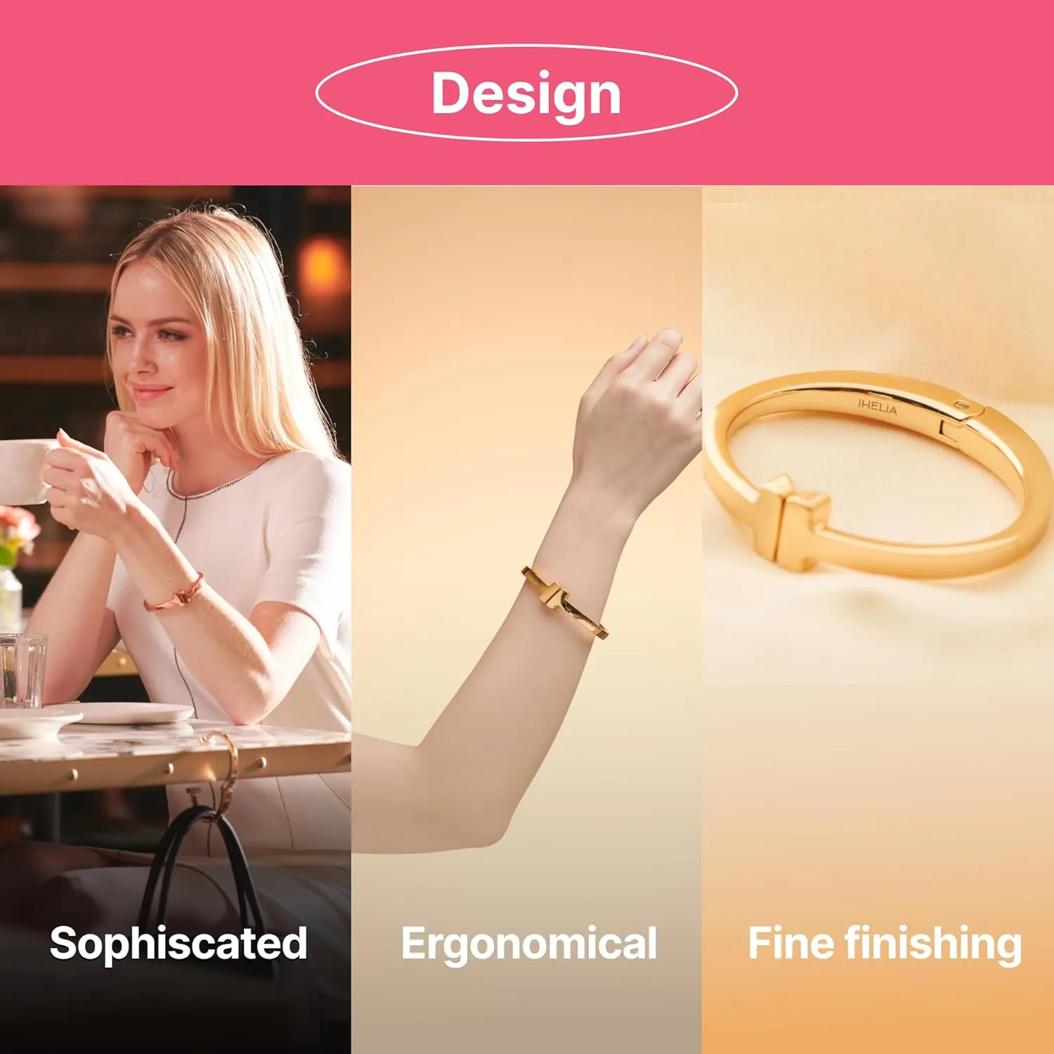 Purse Hook Hanger for Table (Modern) - Premium Bag Holder w/Ergonomic Bracelet Oval Design (Gold)