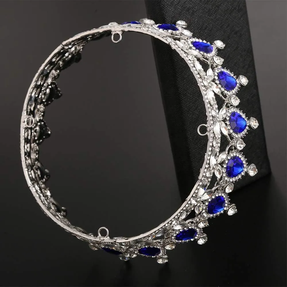 QIDIAN Bride Full Crown Pageant Headhand Jewelry Princess Tiara Retro Round Crown Bride Hair Accessories for Women
