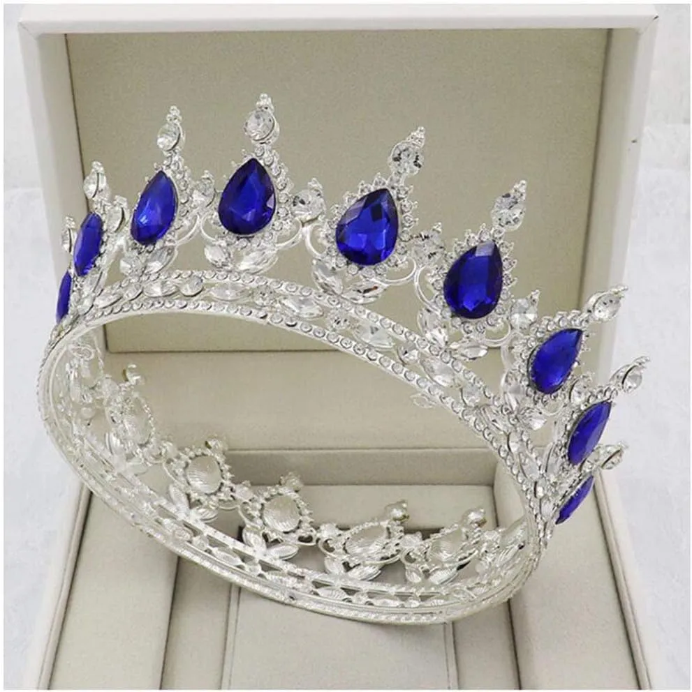 QIDIAN Bride Full Crown Pageant Headhand Jewelry Princess Tiara Retro Round Crown Bride Hair Accessories for Women