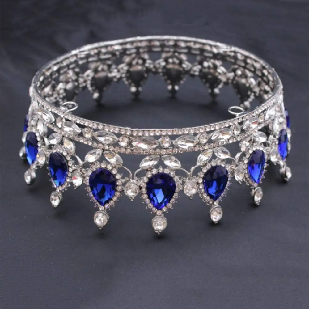 QIDIAN Bride Full Crown Pageant Headhand Jewelry Princess Tiara Retro Round Crown Bride Hair Accessories for Women
