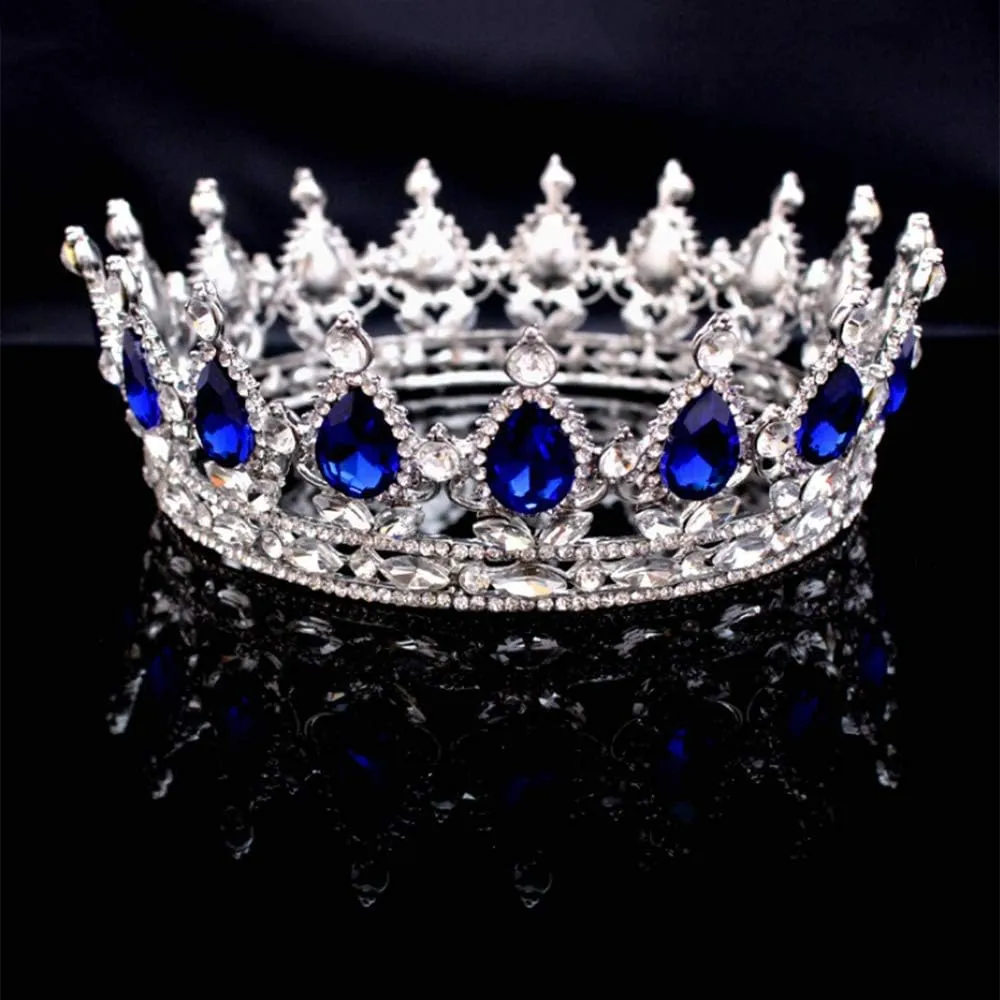 QIDIAN Bride Full Crown Pageant Headhand Jewelry Princess Tiara Retro Round Crown Bride Hair Accessories for Women