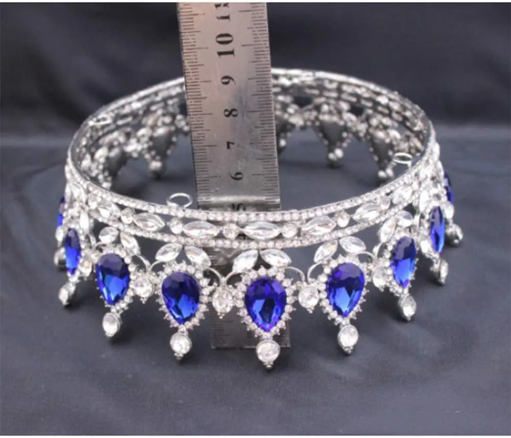 QIDIAN Bride Full Crown Pageant Headhand Jewelry Princess Tiara Retro Round Crown Bride Hair Accessories for Women