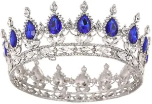 QIDIAN Bride Full Crown Pageant Headhand Jewelry Princess Tiara Retro Round Crown Bride Hair Accessories for Women