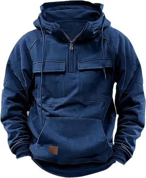 Quarter Zip Hoodies for Men Vintage Western Hoodie Sweatshirts Mens 1/4 Zip Casual Workout Sweatshirt with Pockets
