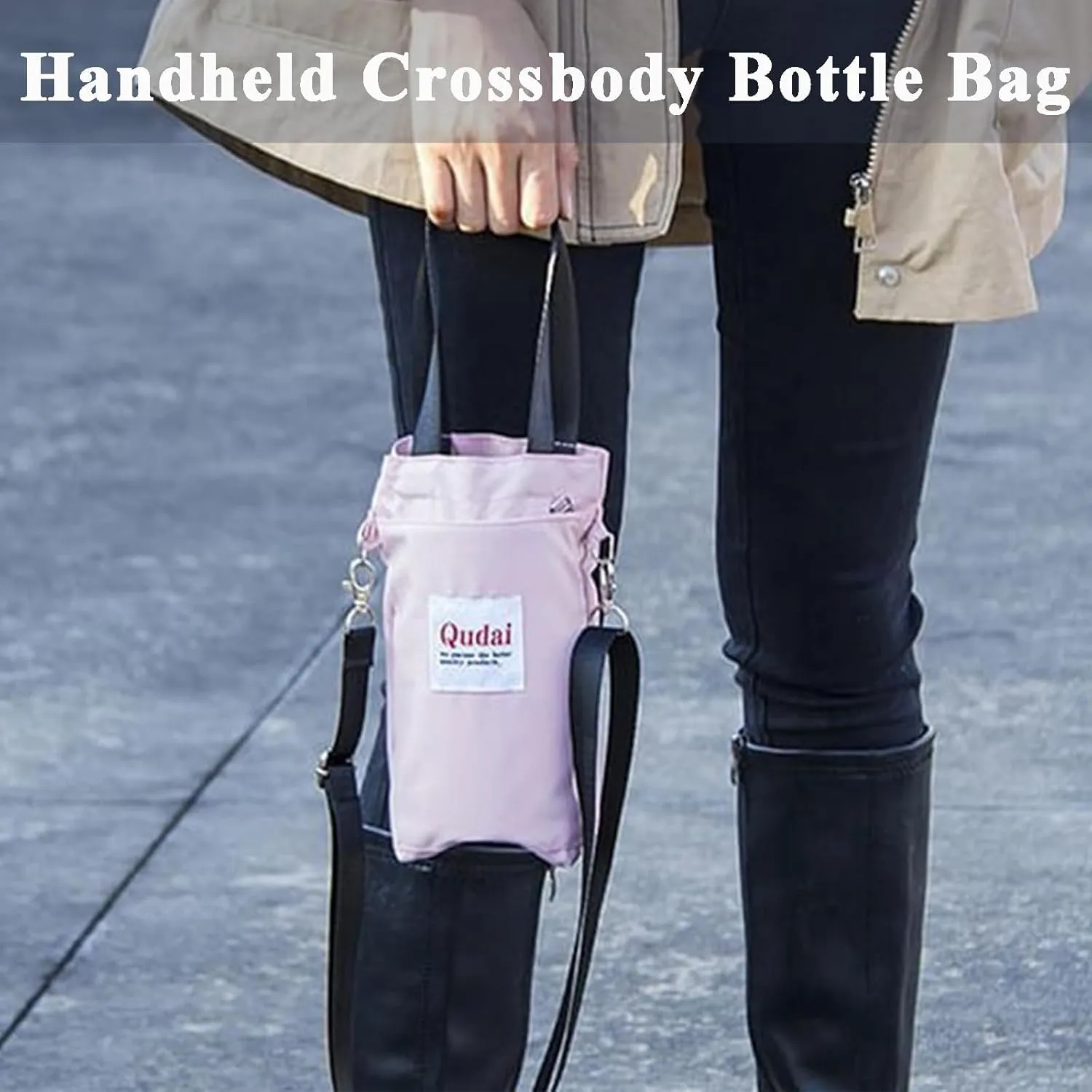 Qudai Water Bottle Pouch with Strap, Outdoor Multifunctional Bag, Qudai Bottle Bags, Large Size Crossbody Portable Multifunctional Bag (Black)