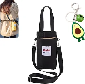 Qudai Water Bottle Pouch with Strap, Outdoor Multifunctional Bag, Qudai Bottle Bags, Large Size Crossbody Portable Multifunctional Bag (Black)