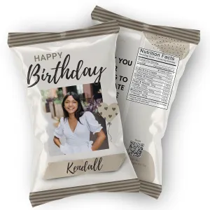 "Customizable Happy Birthday Chip Bags (Set of 12) - Memorable Photo Party Favors"
