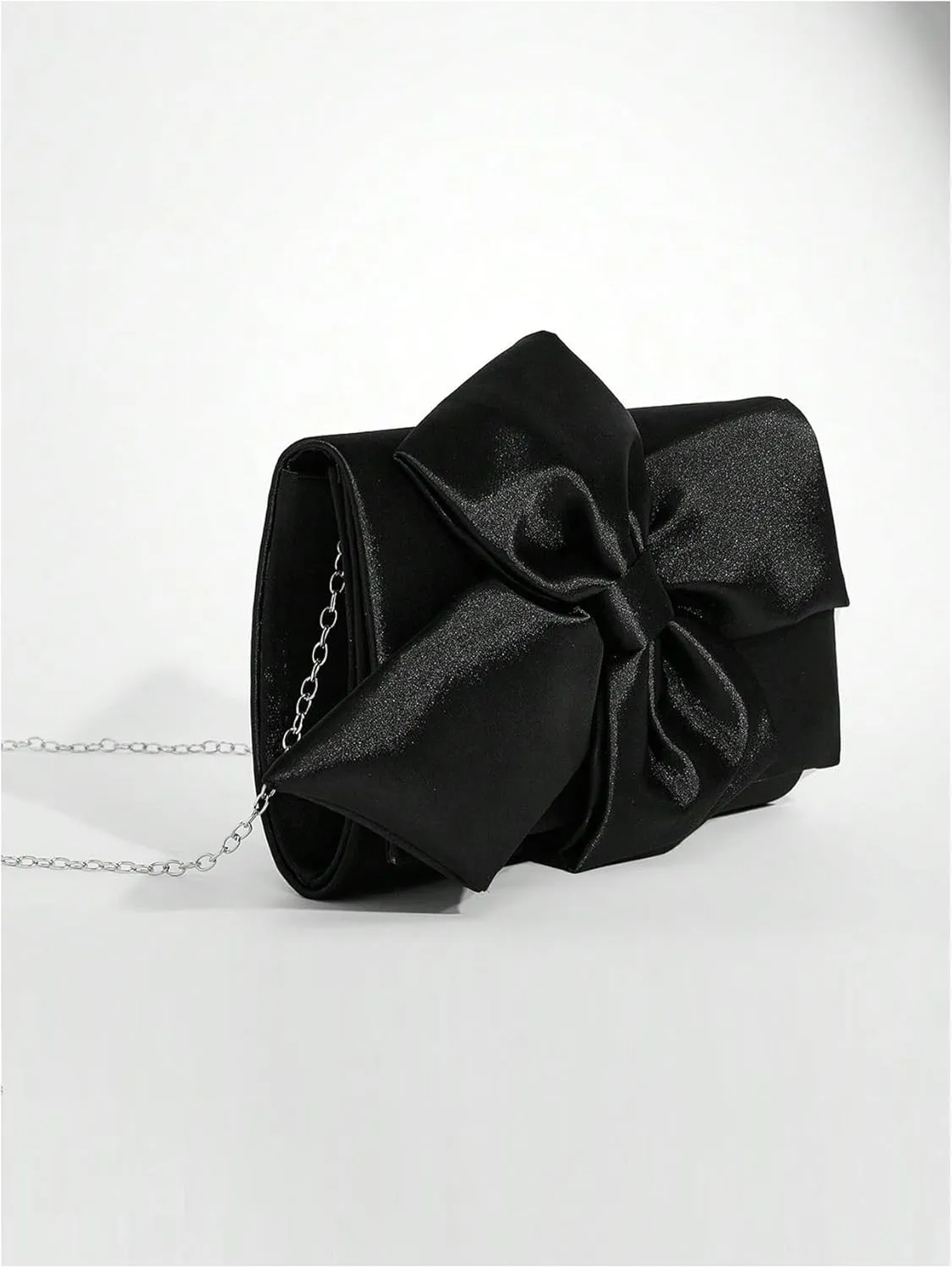 QWINEE Women's Elegant Bow Knot Clutch Purse Flap Magnet Small Handbag with Chain Strap