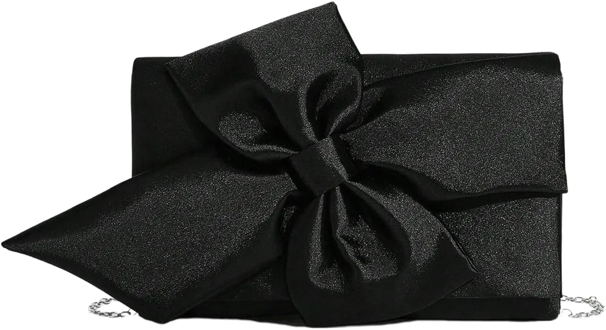 QWINEE Women's Elegant Bow Knot Clutch Purse Flap Magnet Small Handbag with Chain Strap