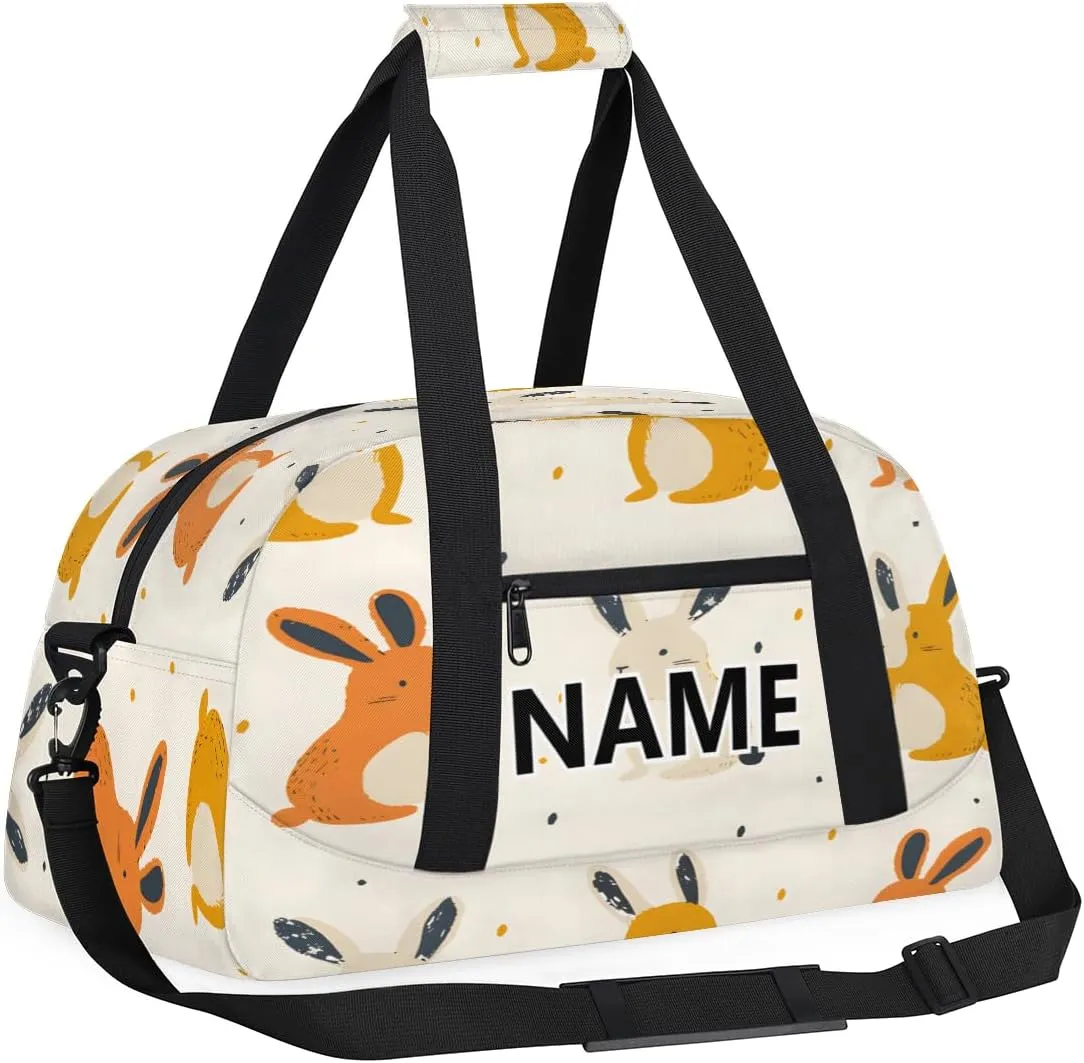 Rabbit Custom Small Gym Bag 18 inch for Women Men Personalized Easter Cute Carry On Overnight Weekender Bag for Travel Work Dance Sport