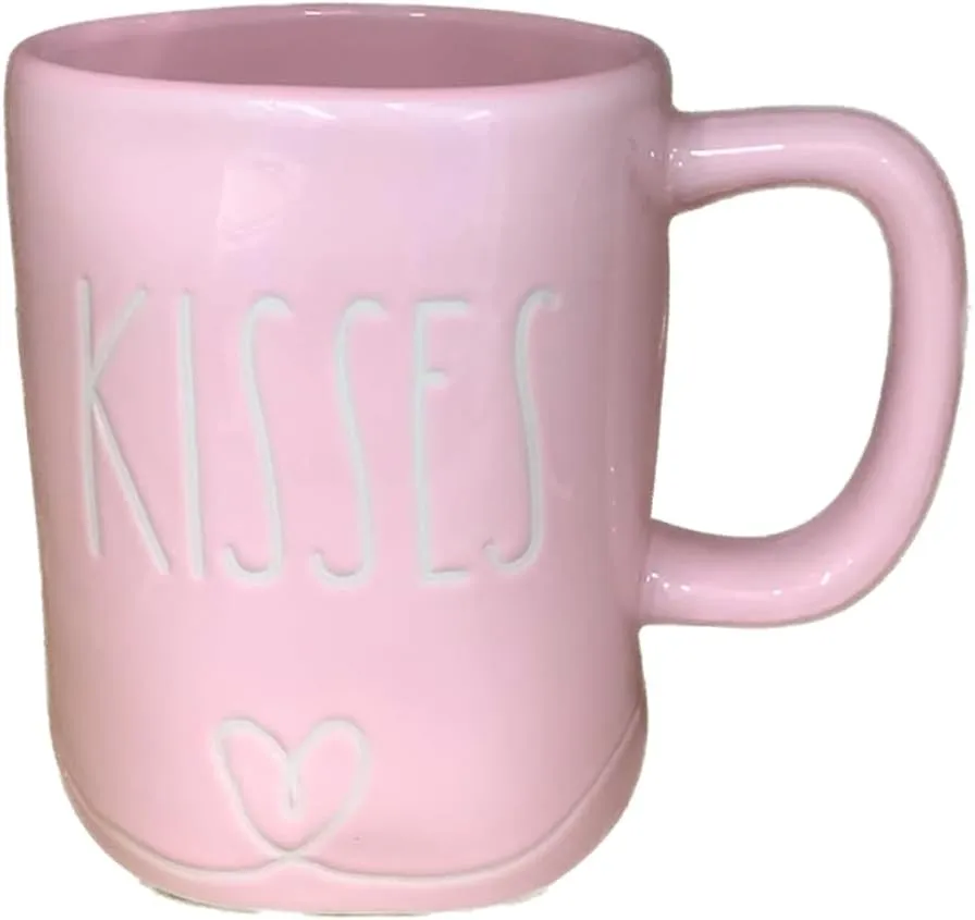 Rae Dunn Valentine's Day Coffee Mug, Pink - Hugs & Kisses