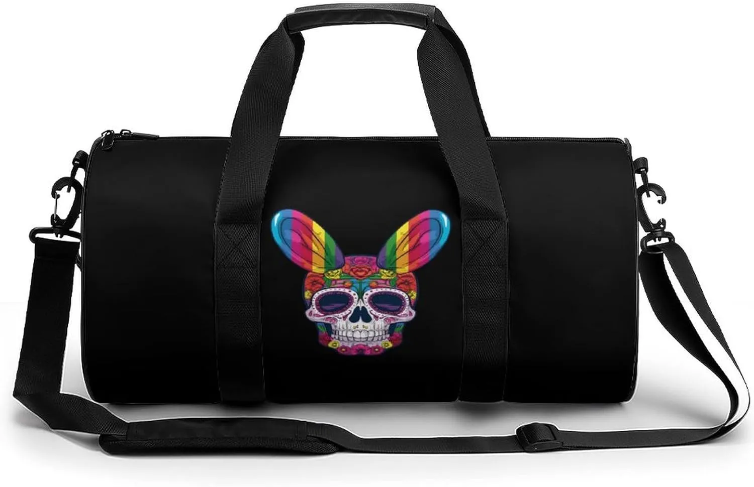 Rainbow Flag Skull Bunny Ears Easter Gay Gym Bag Lightweight Carry On Duffel Bag Athletic Sports Travel Bag Weekender Bag for Men Women