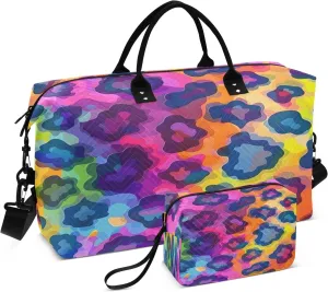 Rainbow Leopard Shadow Travel Duffel Bags with Toiletry Bag and Adjustable Strap for Travel Gym Yoga