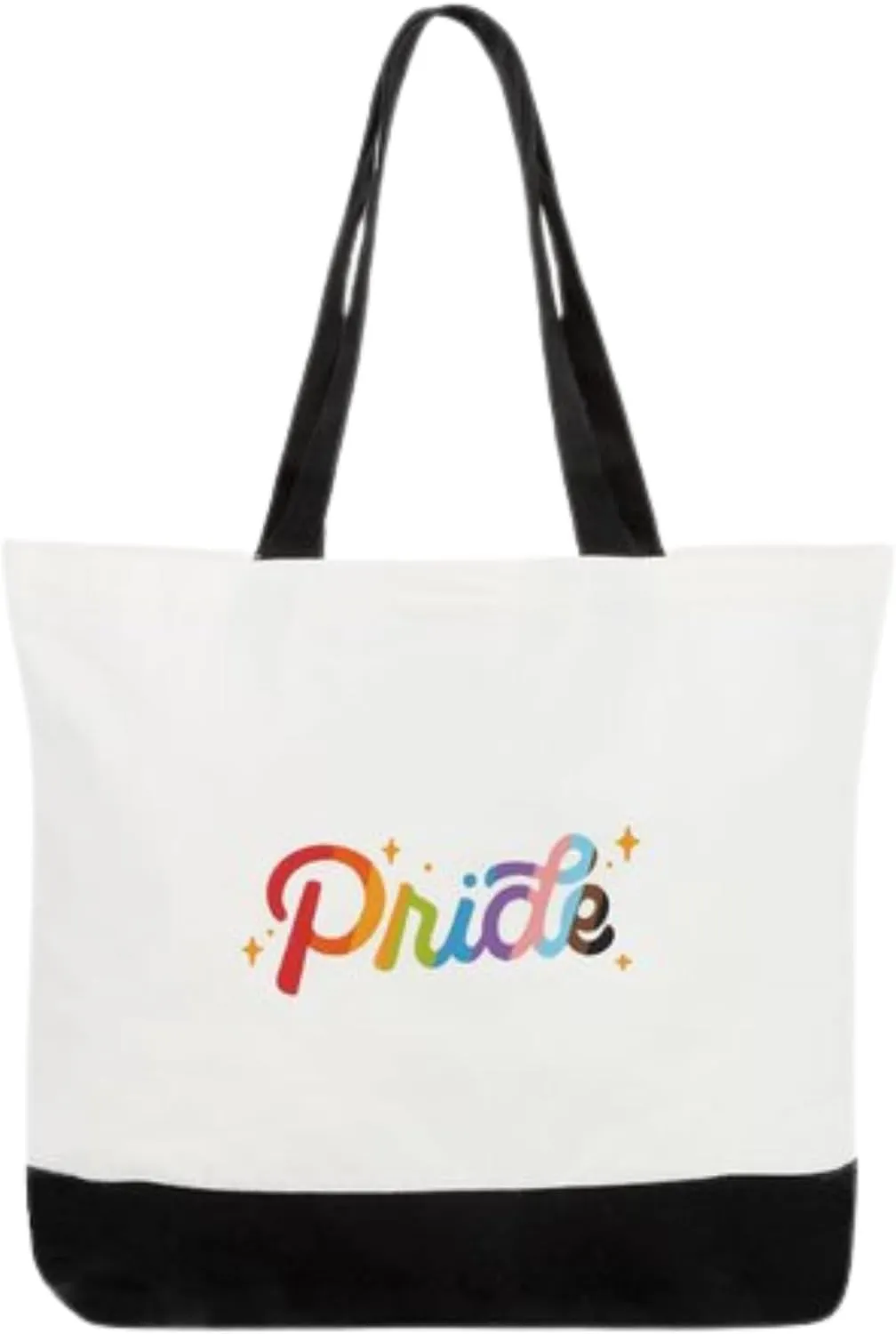Rainbow Pride Canvas Tote Bag, White and Black, Large Shoulder Bag with Colorful Design