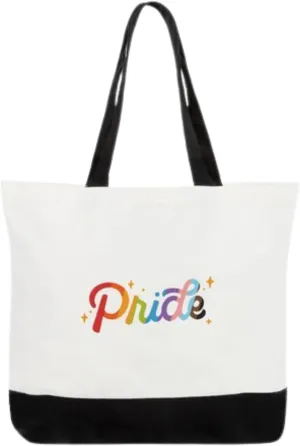 Rainbow Pride Canvas Tote Bag, White and Black, Large Shoulder Bag with Colorful Design