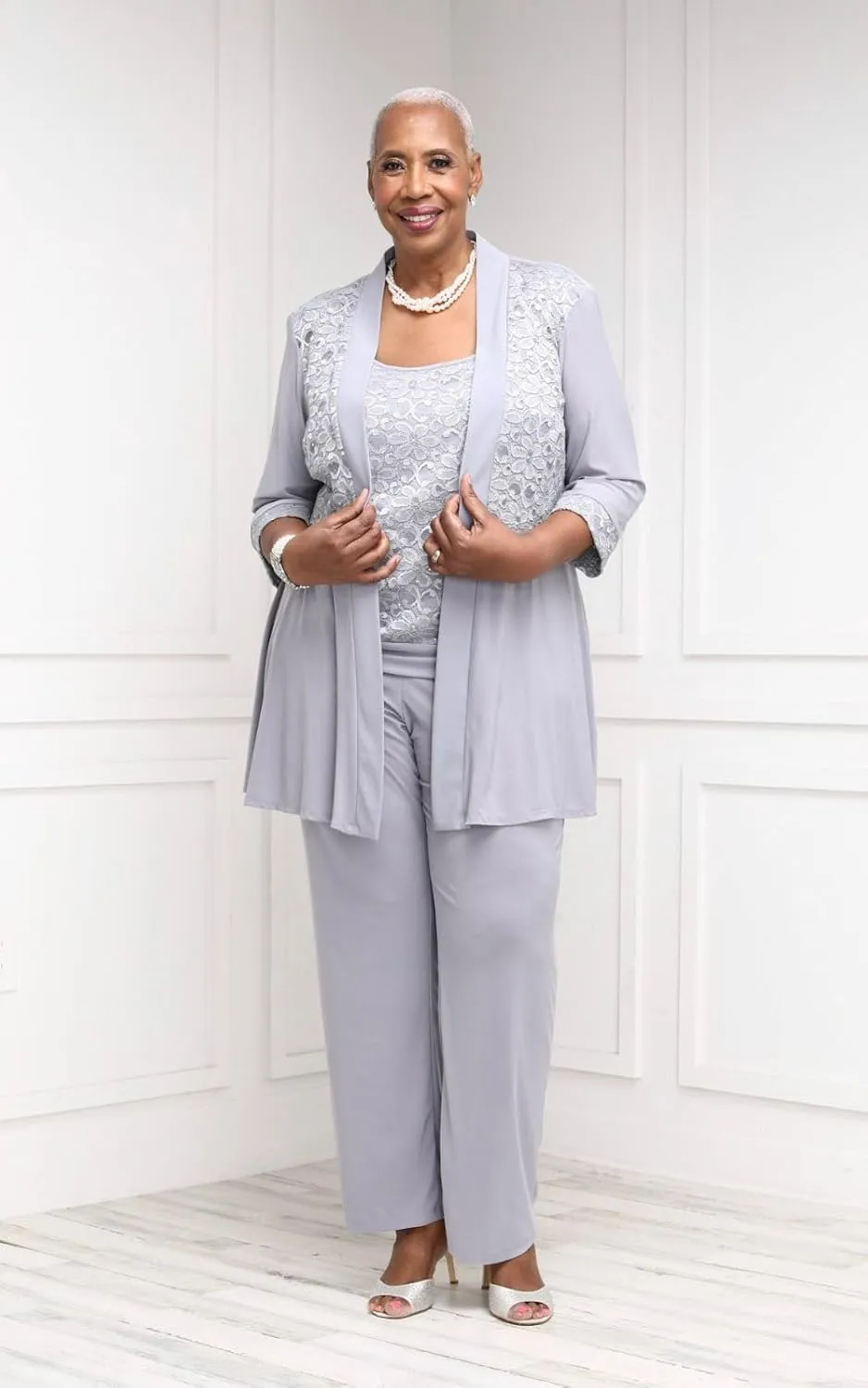 R&M Richards Women's 2 Piece Floral Lace Pantsuit