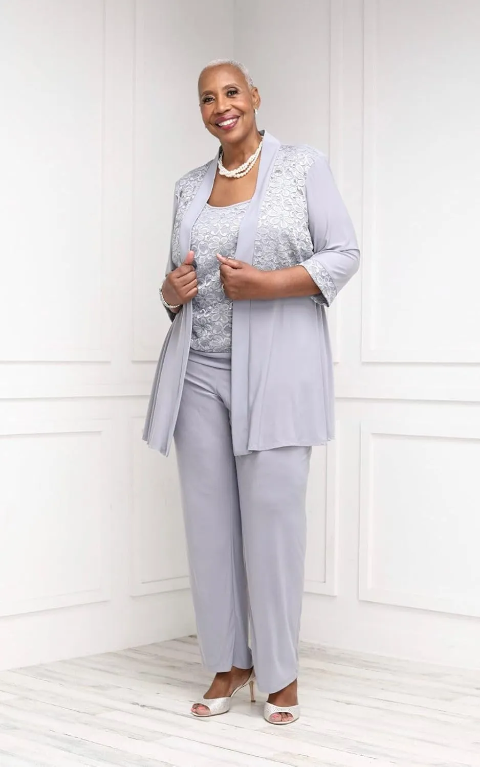 R&M Richards Women's 2 Piece Floral Lace Pantsuit