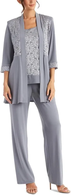 R&M Richards Women's 2 Piece Floral Lace Pantsuit