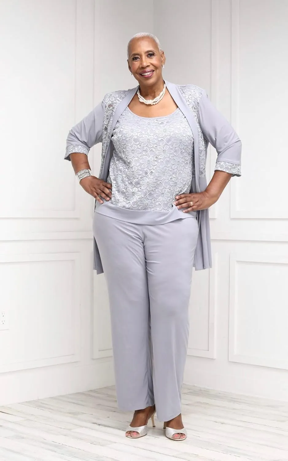 R&M Richards Women's 2 Piece Floral Lace Pantsuit