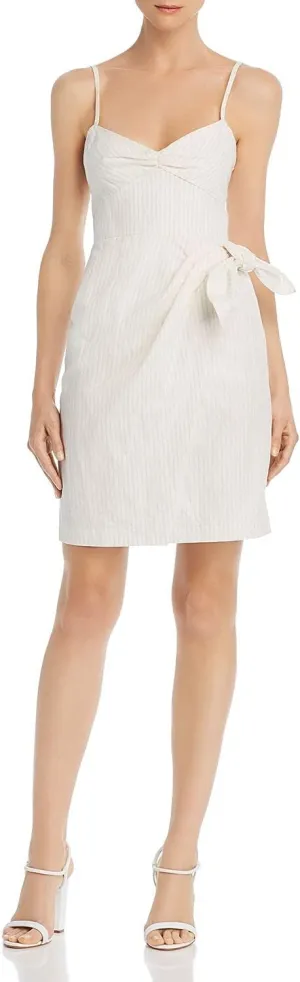 Rebecca Taylor Womens White Ruched Back Pinstripe Spaghetti Strap Sweetheart Neckline Short Faux Wrap Evening Dress Size 12