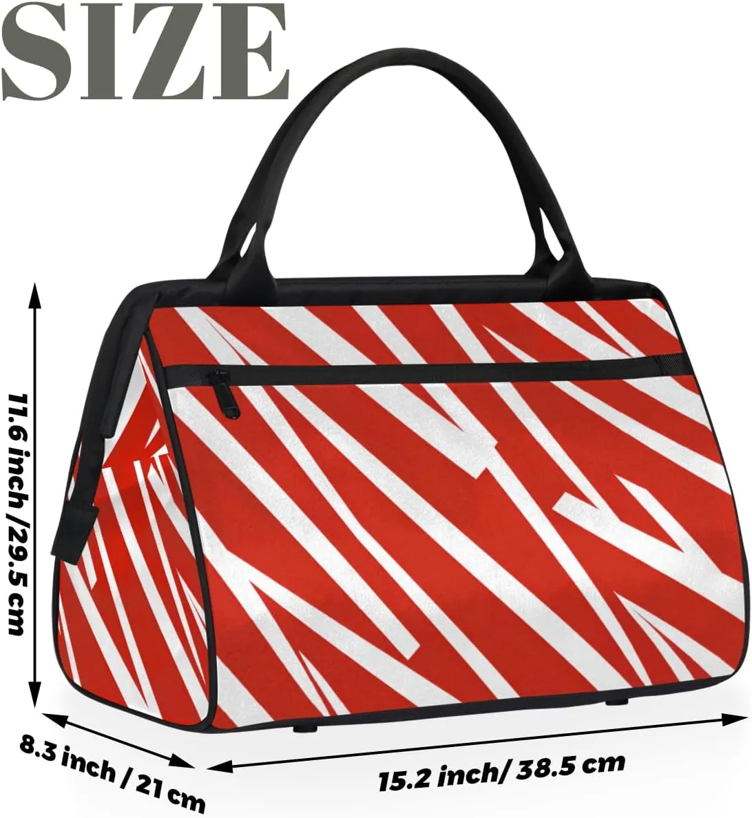Red Abstract Diagonal Stripe Weekender Overnight Bag for Women Waterproof Carry On Travel Duffle Bags with Pocket Lightweight Sports Gym Tote Bag Large Luggage Workout Personal Item Hospital Bags