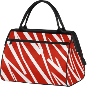 Red Abstract Diagonal Stripe Weekender Overnight Bag for Women Waterproof Carry On Travel Duffle Bags with Pocket Lightweight Sports Gym Tote Bag Large Luggage Workout Personal Item Hospital Bags