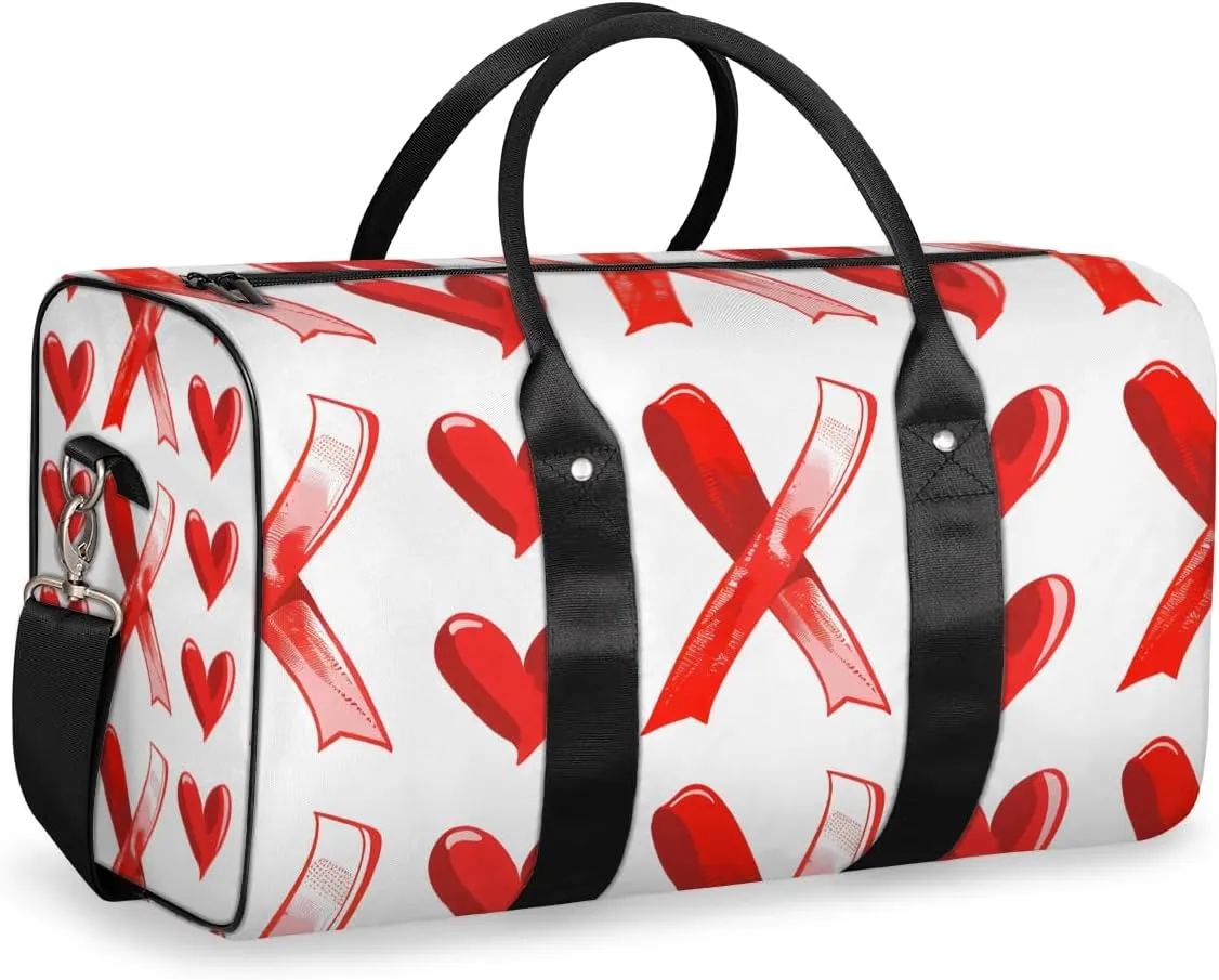 Red Hearts Travel Duffle Bag for Women Men Gym Duffel Foldable Bag Waterproof Weekender Sweethearts Love Duffle Tote