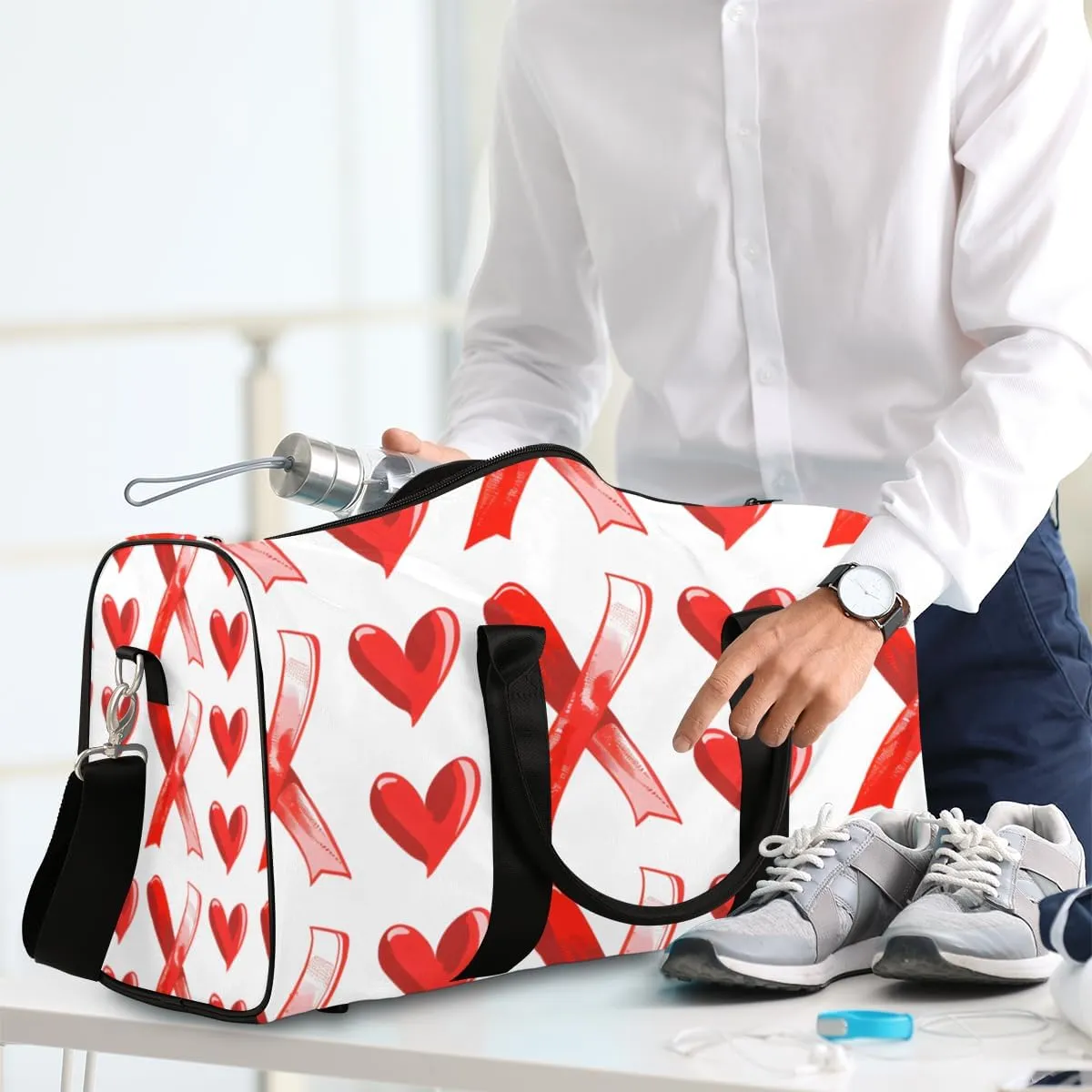 Red Hearts Travel Duffle Bag for Women Men Gym Duffel Foldable Bag Waterproof Weekender Sweethearts Love Duffle Tote