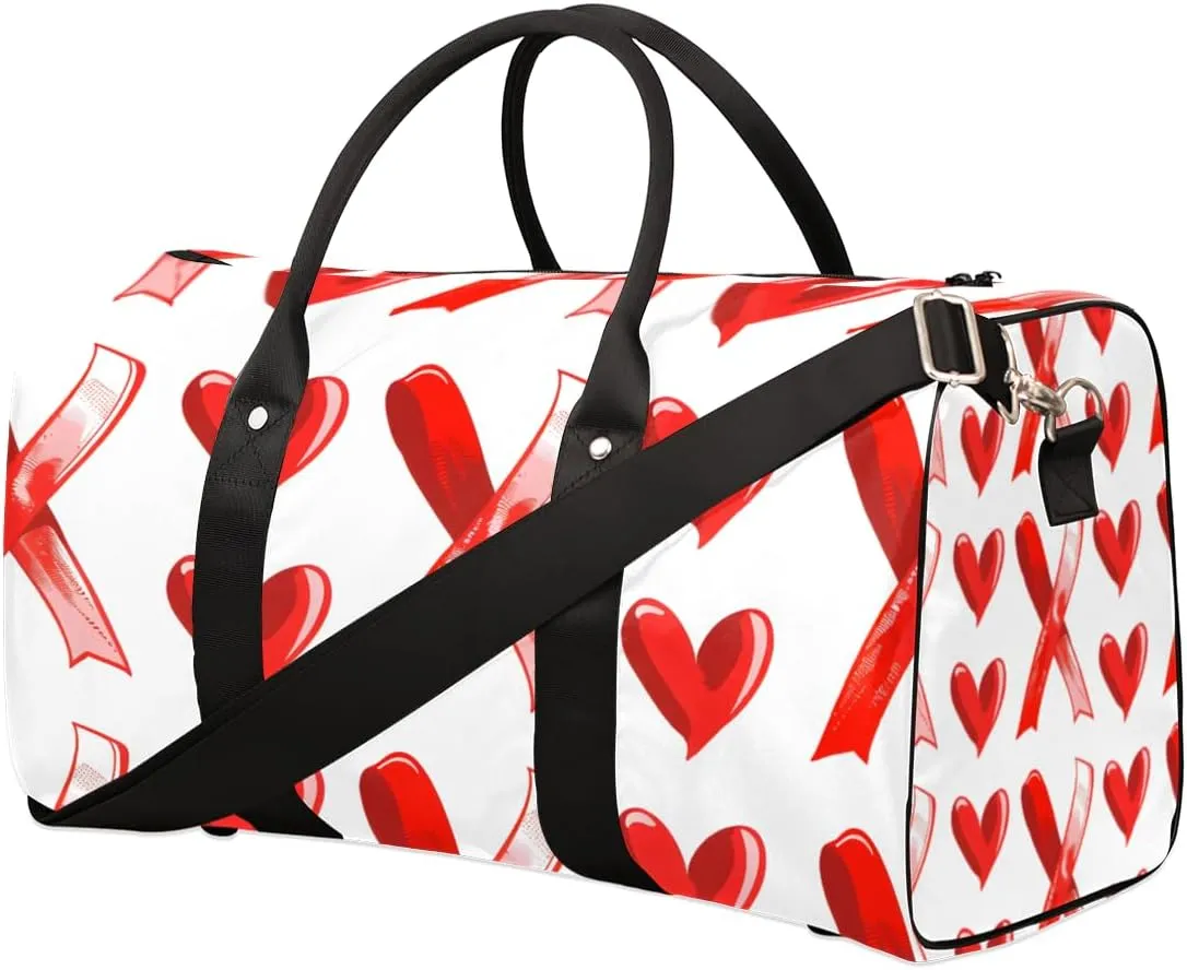 Red Hearts Travel Duffle Bag for Women Men Gym Duffel Foldable Bag Waterproof Weekender Sweethearts Love Duffle Tote