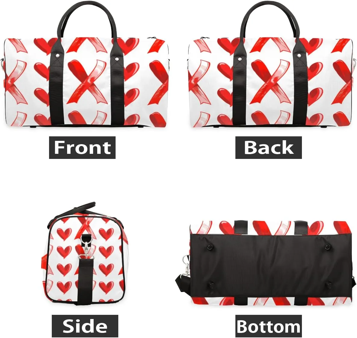 Red Hearts Travel Duffle Bag for Women Men Gym Duffel Foldable Bag Waterproof Weekender Sweethearts Love Duffle Tote