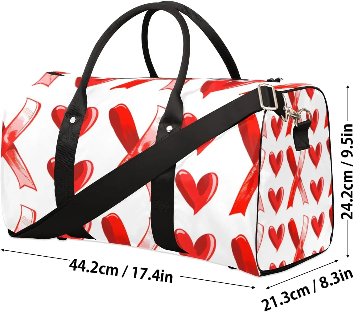 Red Hearts Travel Duffle Bag for Women Men Gym Duffel Foldable Bag Waterproof Weekender Sweethearts Love Duffle Tote