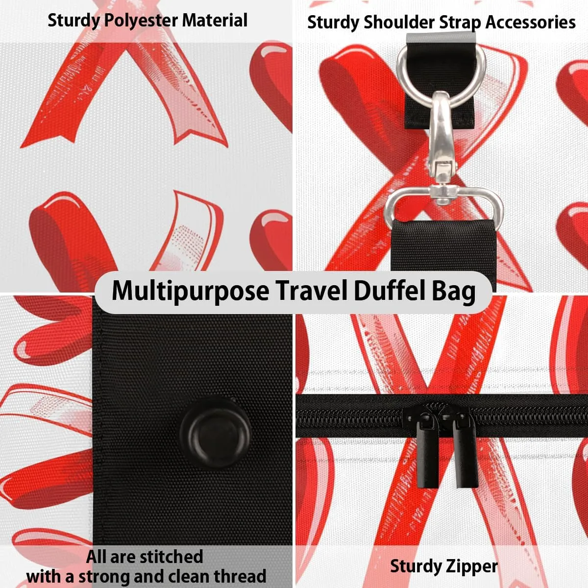 Red Hearts Travel Duffle Bag for Women Men Gym Duffel Foldable Bag Waterproof Weekender Sweethearts Love Duffle Tote