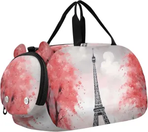 Red Paris Tower Duffle Bag for Girl, Sports Duffle Gym Bags with Shoe Compartment, Personalized Overnight Bag Travel Weekender for Kids