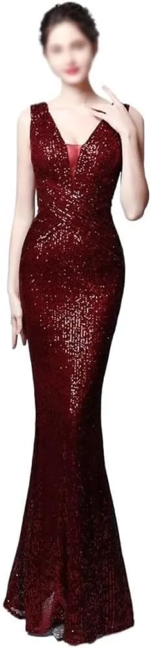 Red Sequin Mermaid Wedding Dress Women Sexy V Neck Open Back Simple Bridal Gown Maxi Elegant Evening Reception Dress