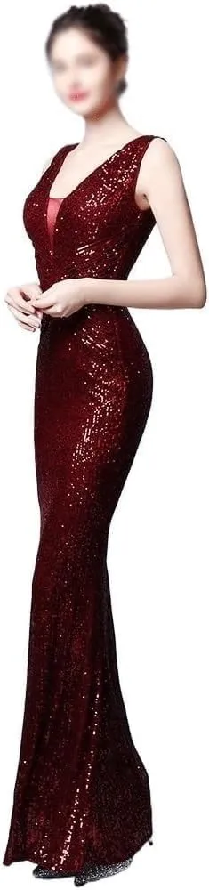 Red Sequin Mermaid Wedding Dress Women Sexy V Neck Open Back Simple Bridal Gown Maxi Elegant Evening Reception Dress