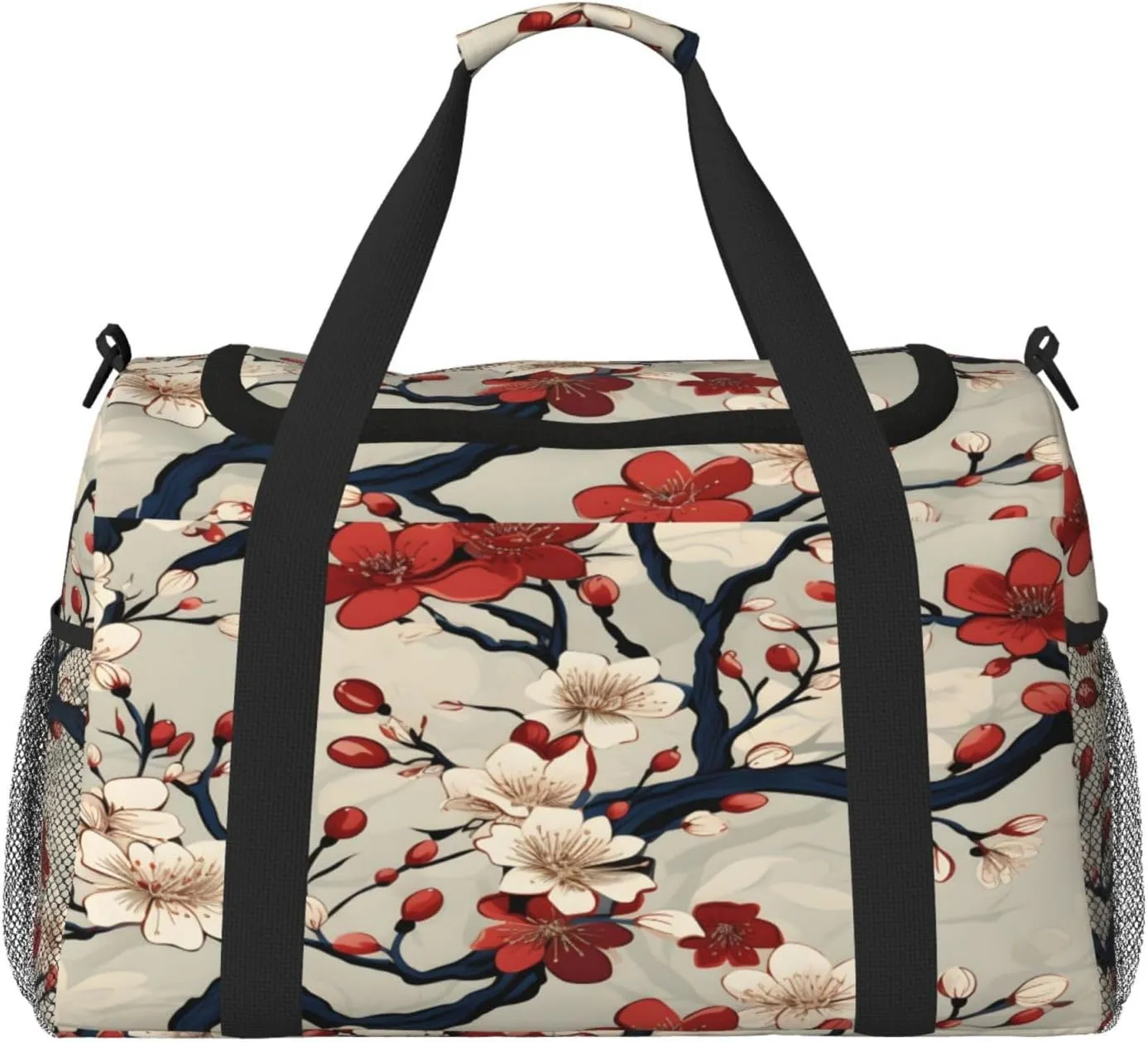 Red White Japan Cherry Blossom Duffle Bag Travel Duffel Bags for Men Women Waterproof Gym Overnight Weekender Bag Carry on Tote Bag